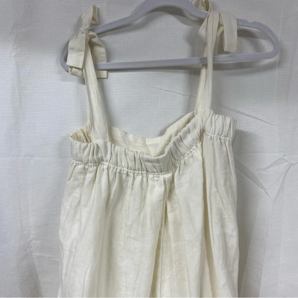 Tribe Alive Linen Jumpsuit M/L Wide Leg Cream Tie Strap Minimalist Resort - Picture 4 of 5